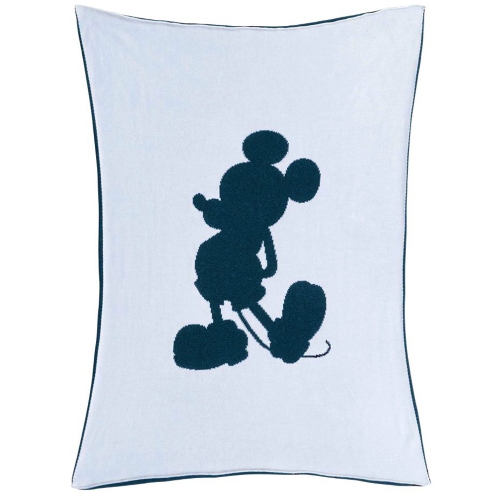 SALE✨🆕 Ethan Allen x Mickey Silhouette White & Navy Blue Knit Throw Blanket, NWT